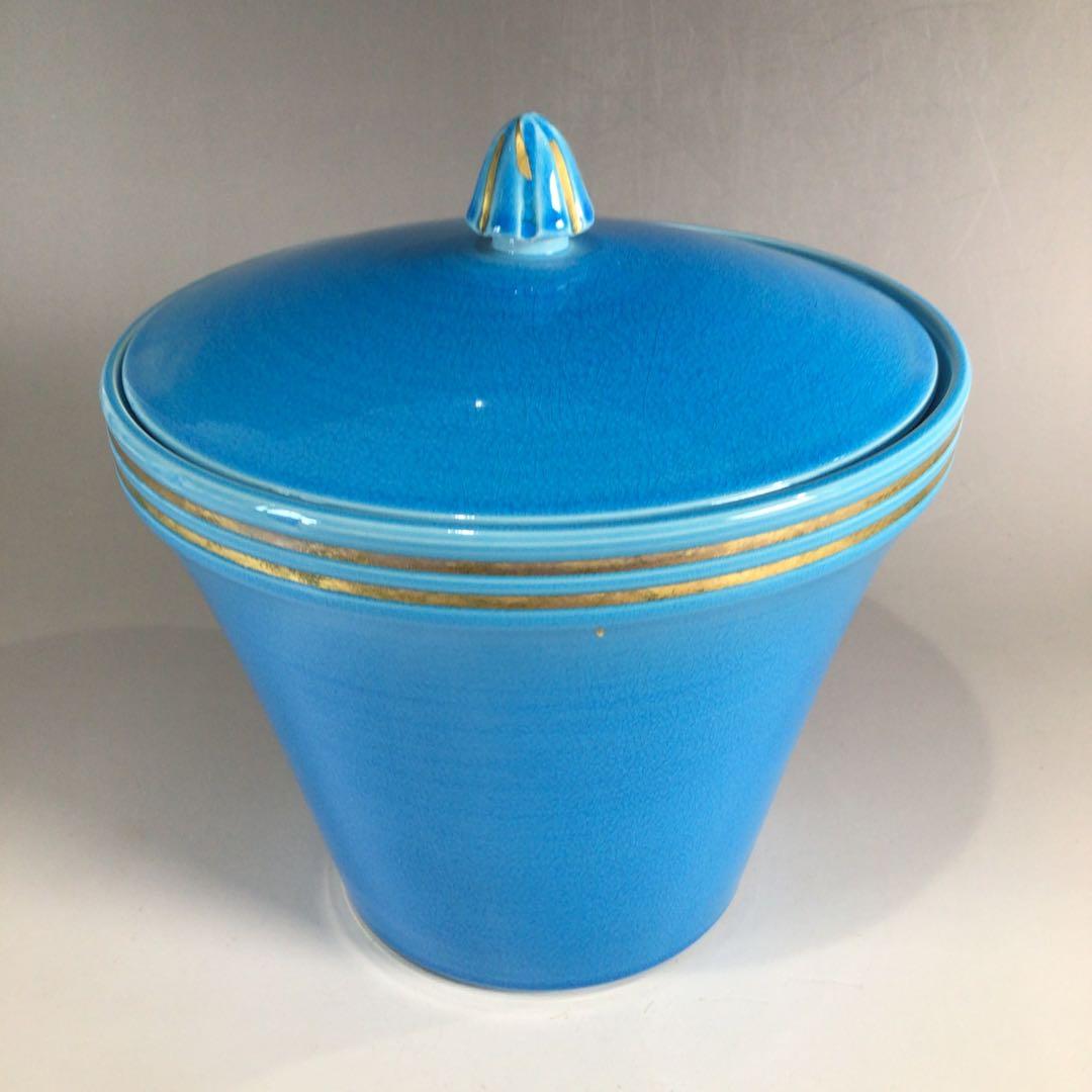 P354 水指 『御室窯造』『浅黄交趾』『末広水指』 共箱 茶道具