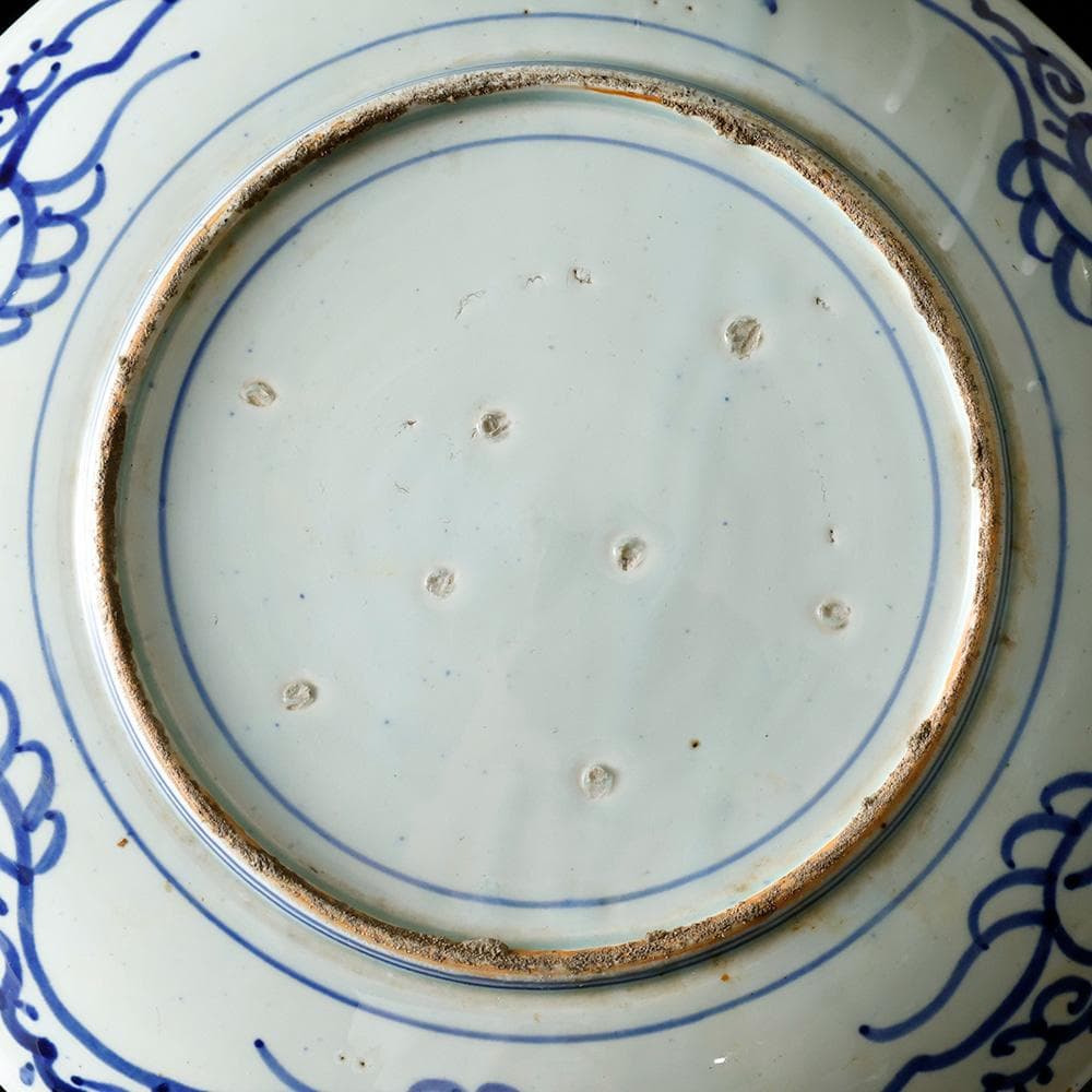 江戸幕末明治時代 古伊万里 有田 染付 尺寸大皿 微塵唐草 ベロ藍約