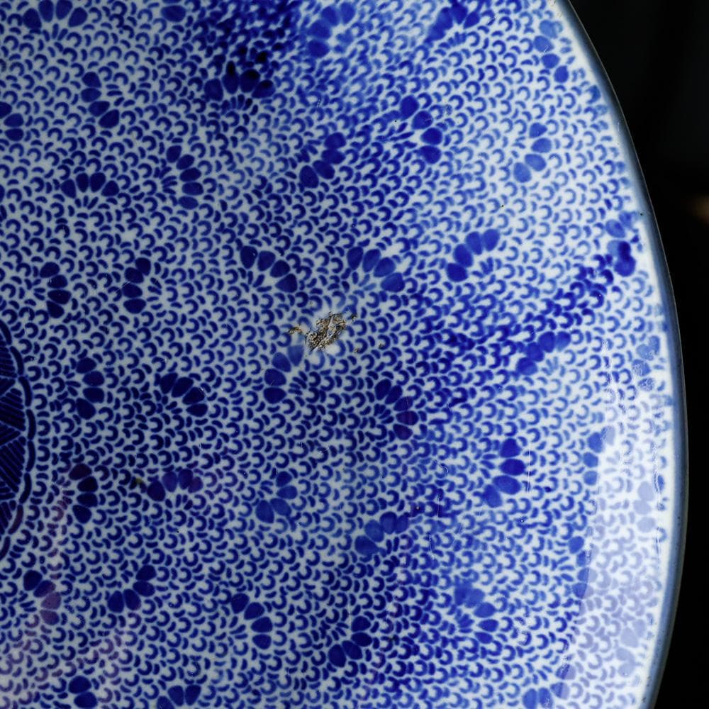 江戸幕末明治時代 古伊万里 有田 染付 尺寸大皿 微塵唐草 ベロ藍約35