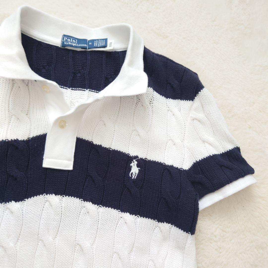 ポロラルフローレン コットン ボーダー ケーブルニット ポロシャツ