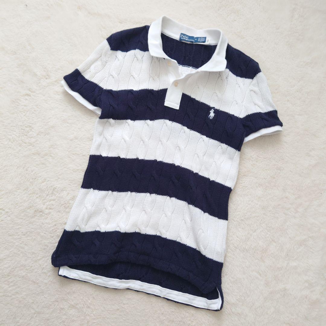 ポロラルフローレン コットン ボーダー ケーブルニット ポロシャツ