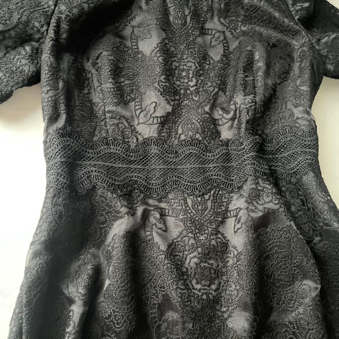 美品 セルフォード 総レース ロング ワンピース フレア シアー 黒 M 38