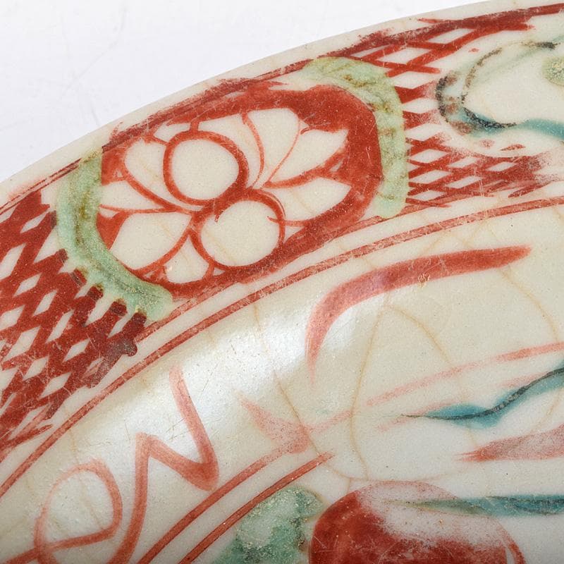 中国 17世紀 インドネシア出土 明代 呉須赤手 皿 時代箱付 M R9312