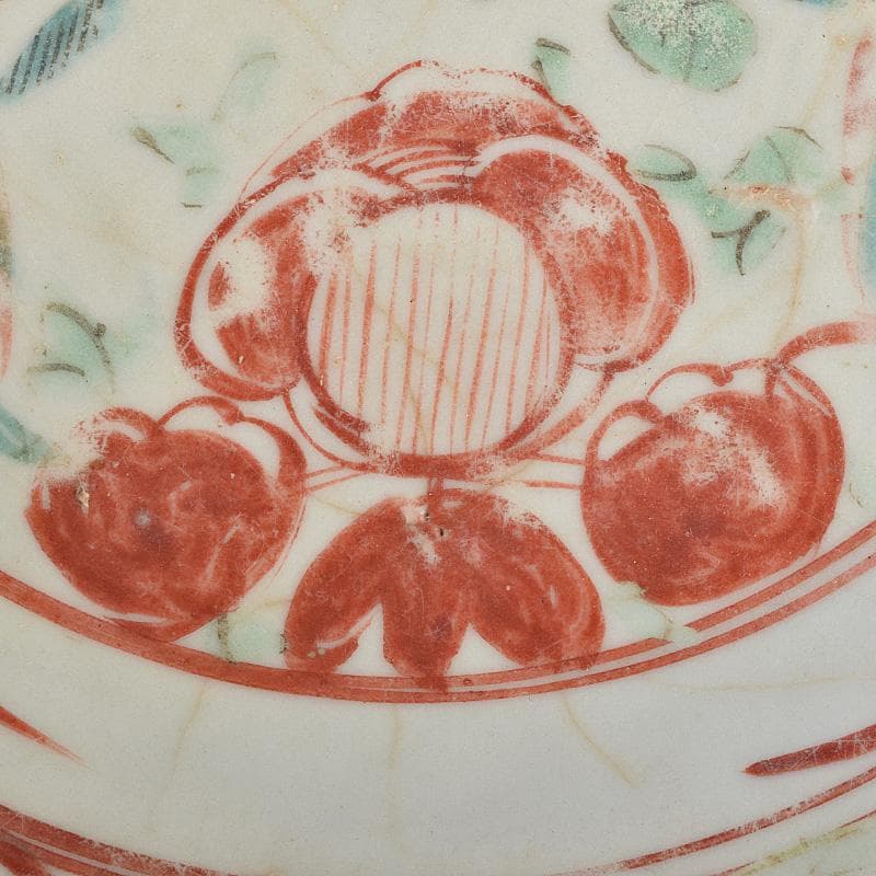 中国　17世紀　インドネシア出土　明代　呉須赤手　皿　時代箱付　M　R9312