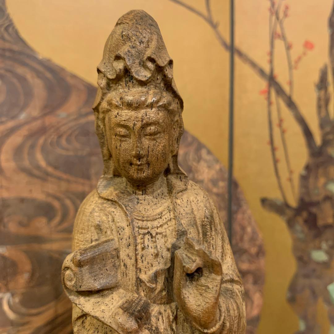 アンティーク 観音様と塔 守護仏 縁起置物