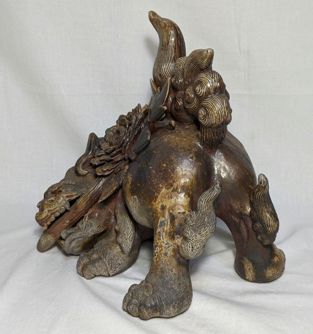 藤原陶臣 備前焼 牡丹獅子 置物 工芸品 厄除け 魔除け インテリア 縁起物