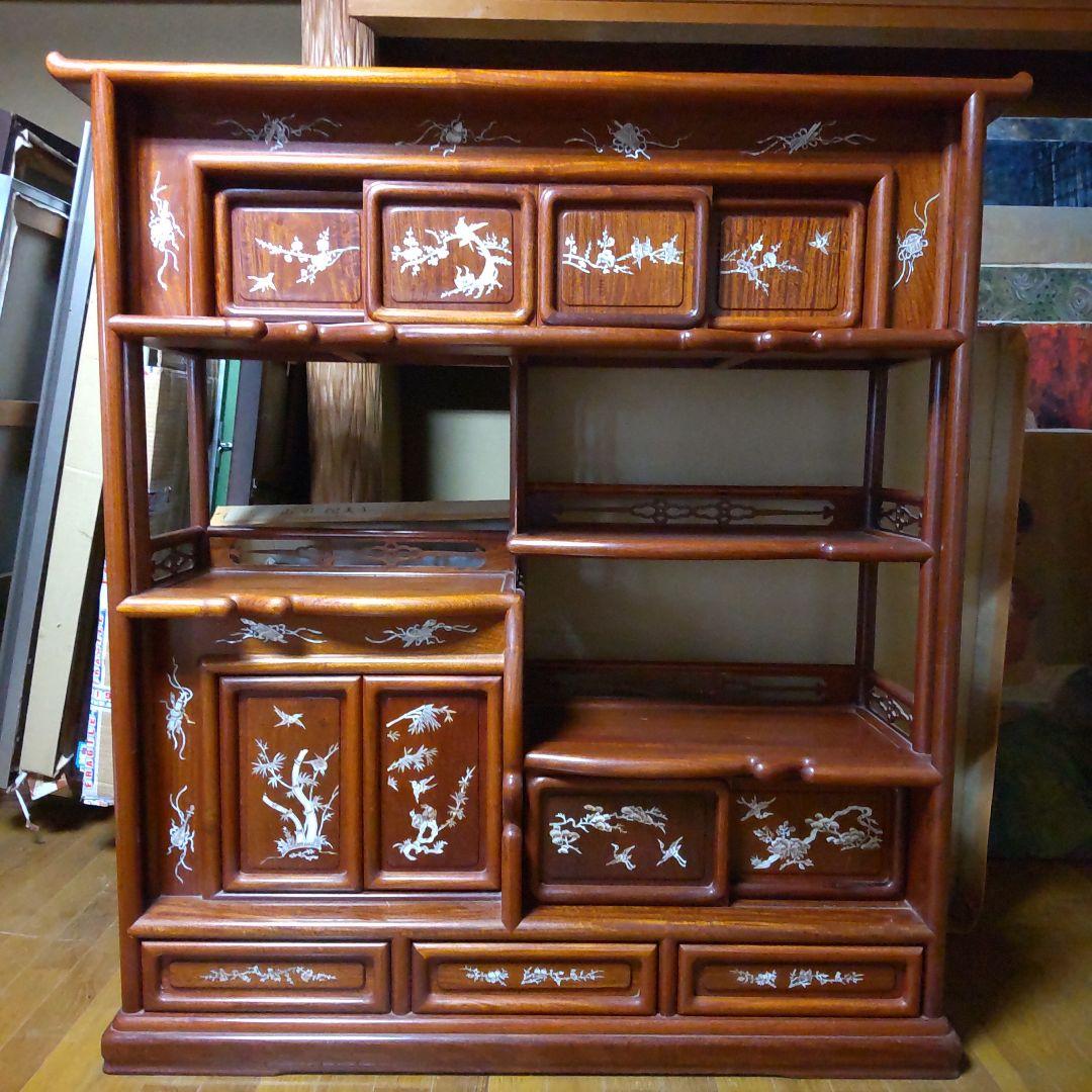螺鈿細工 茶箪笥 昭和レトロ シェルフ 茶棚 貝 手作り 古道具 高級
