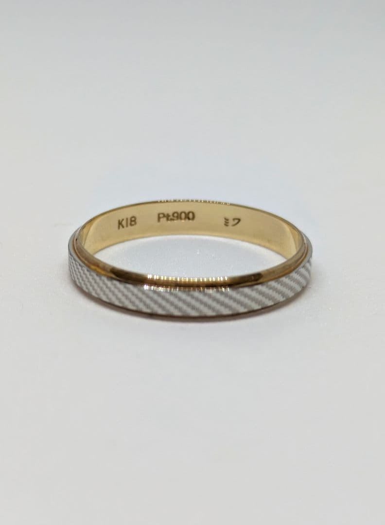 銀座ミワ★K18&Pt900コンビリング☆斜めカット/ヴィンテージ