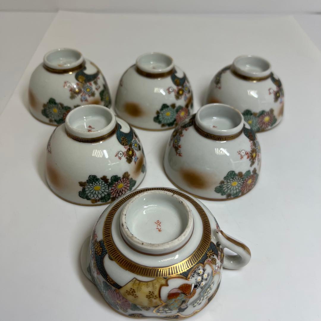 明治時代 九谷焼 上手青粒金襴手 煎茶器セット 東K8-0111☆2F タカサ