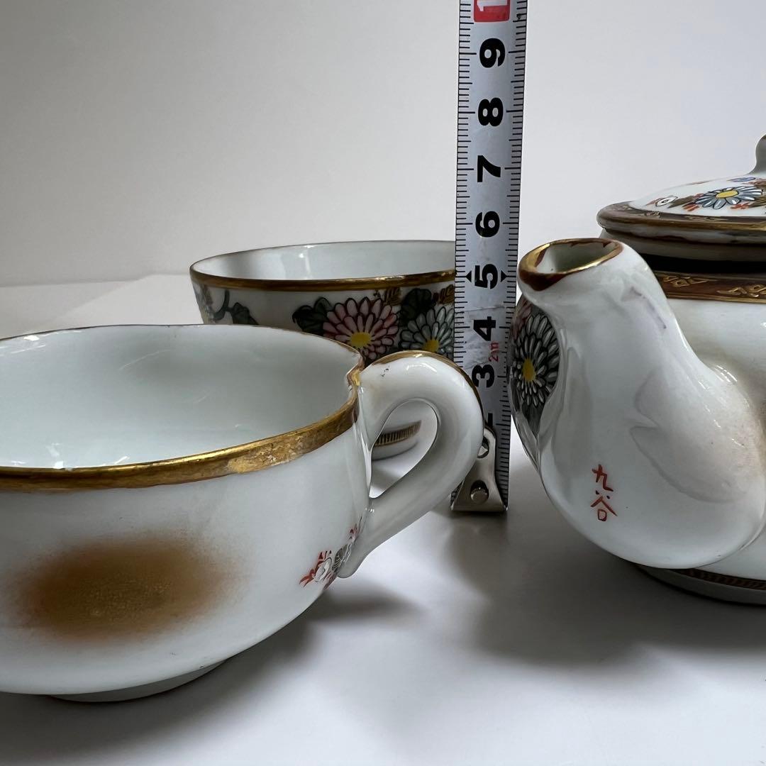 明治時代 九谷焼 上手青粒金襴手 煎茶器セット 東K8-0111☆2F