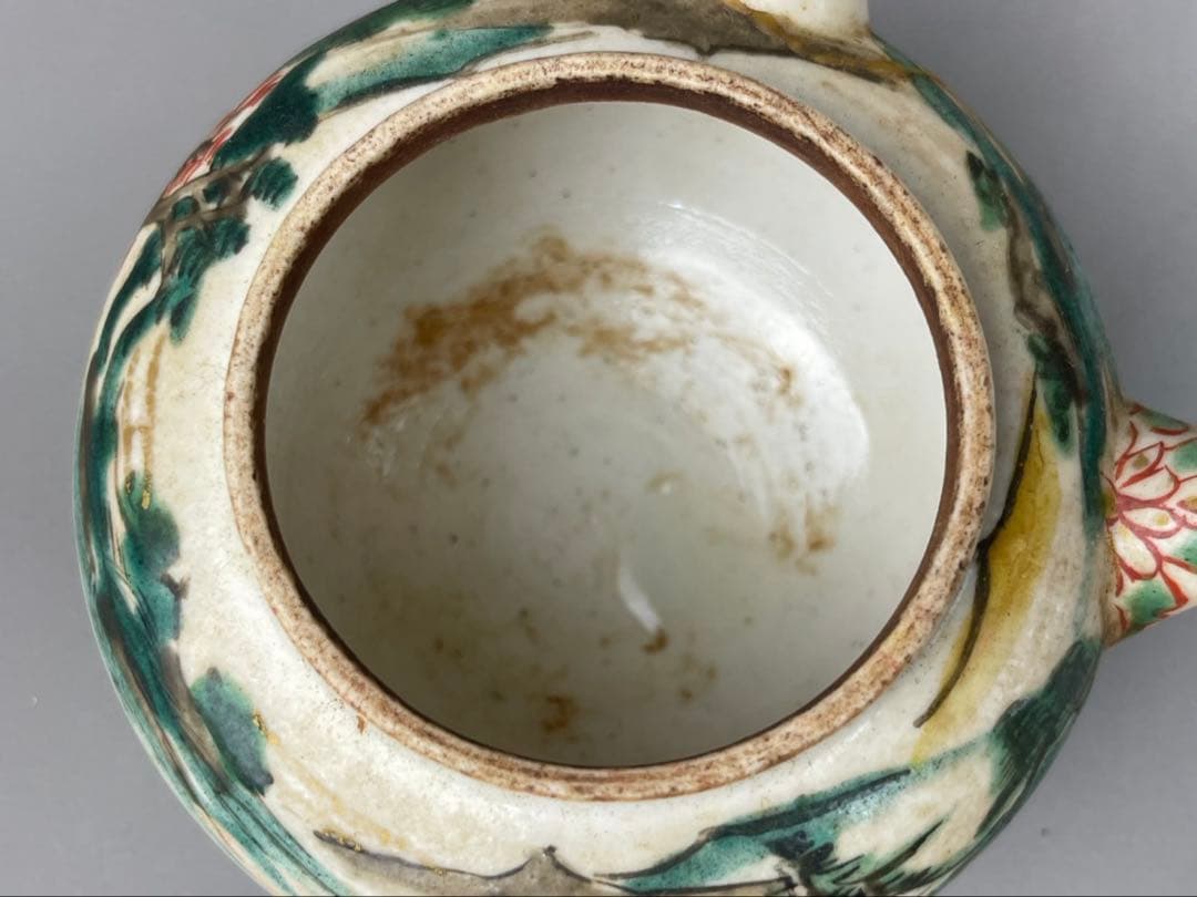 江戸期 古九谷 急須 湯呑み 3客 山水図 九谷焼 時代物 陶器 色絵