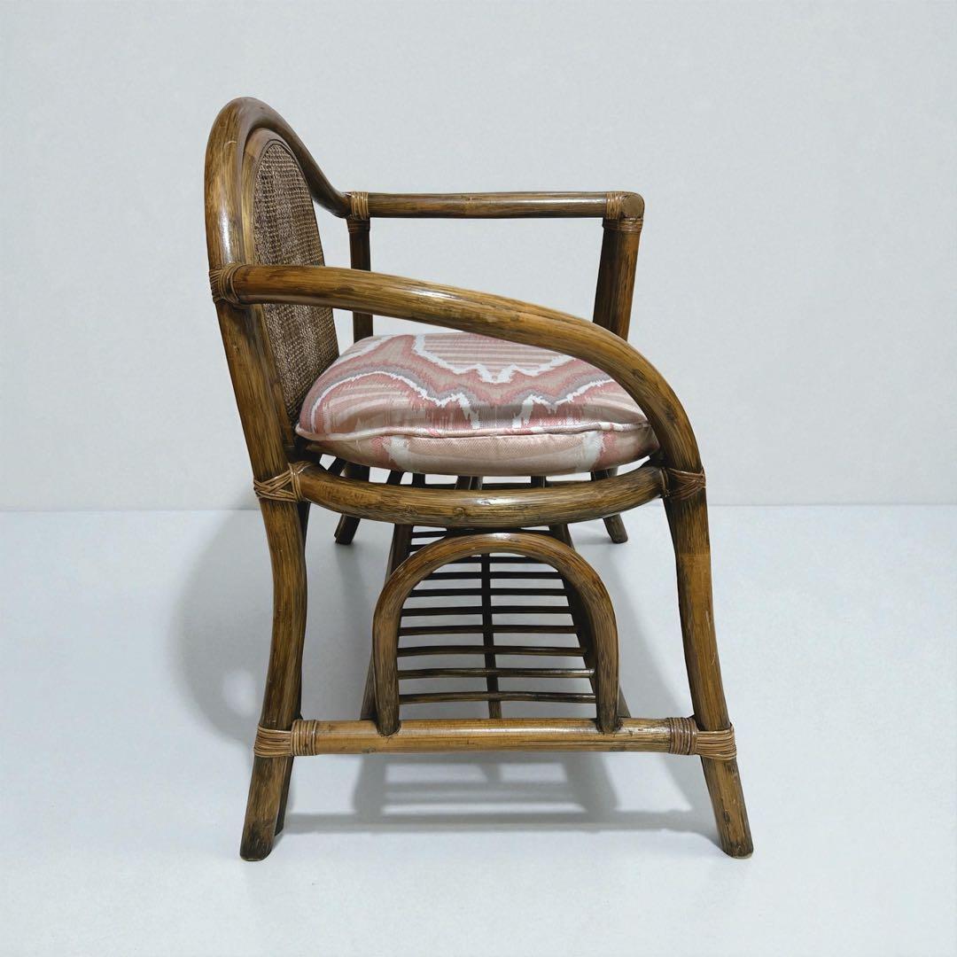 美品】 ラタンチェア テレフォンベンチ 籐家具 サイドテーブル付