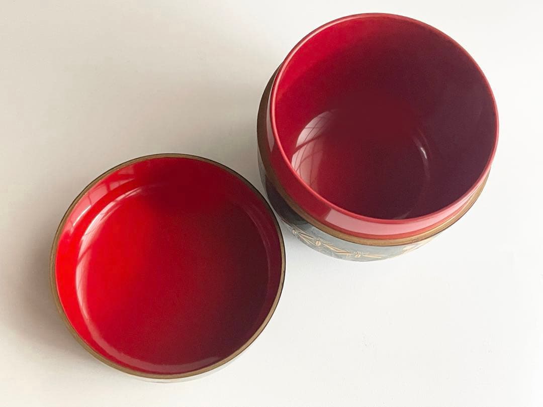 茶道具 平安 ショップ 漆翁斎 青漆 松蒔絵 中棗 紫野 細合喝堂書付 共箱