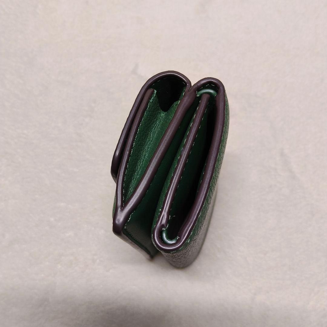 美品 COACH コーチ グリーン 折り財布 レザー ミニ トライフォールド