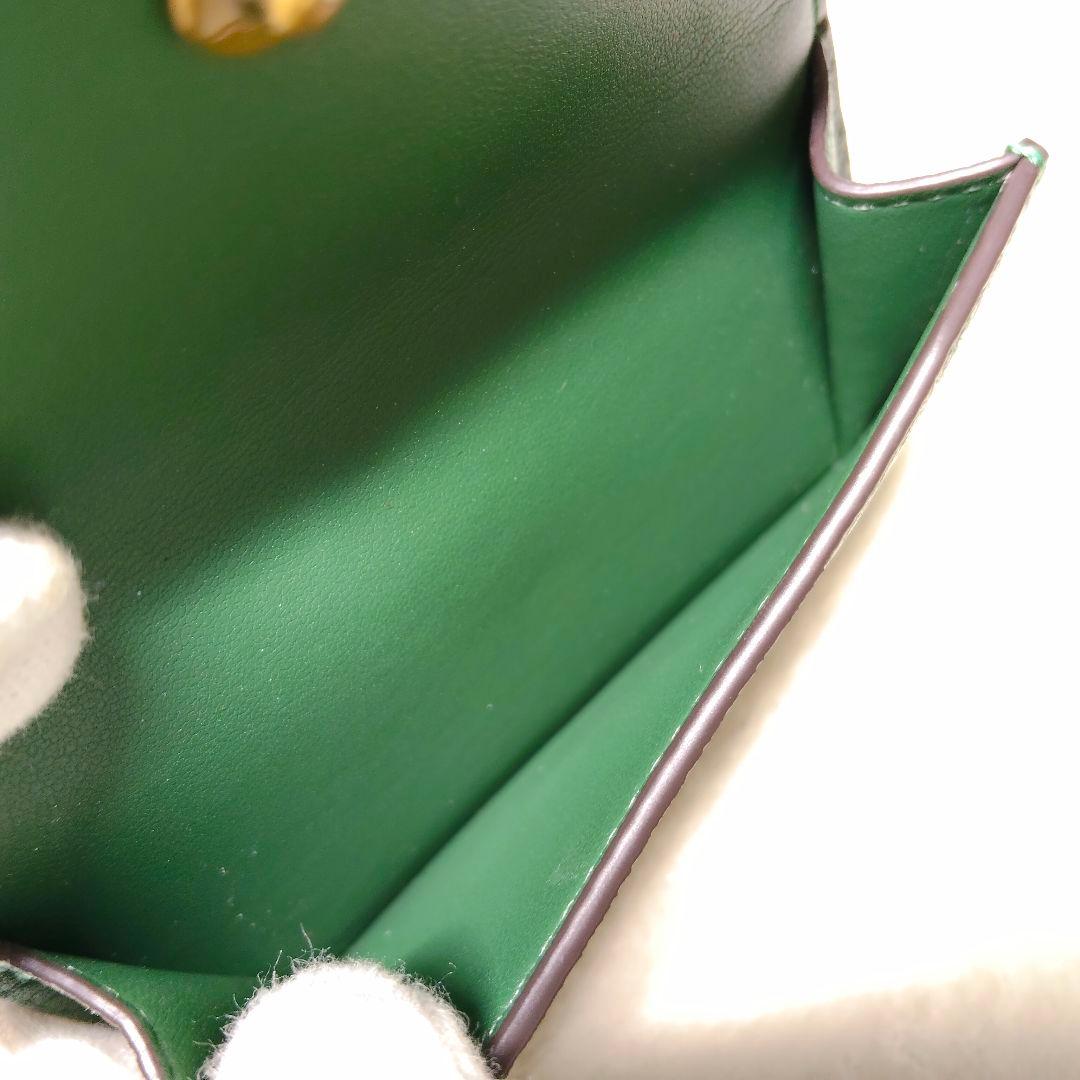 美品 COACH コーチ グリーン 折り財布 レザー ミニ トライフォールド