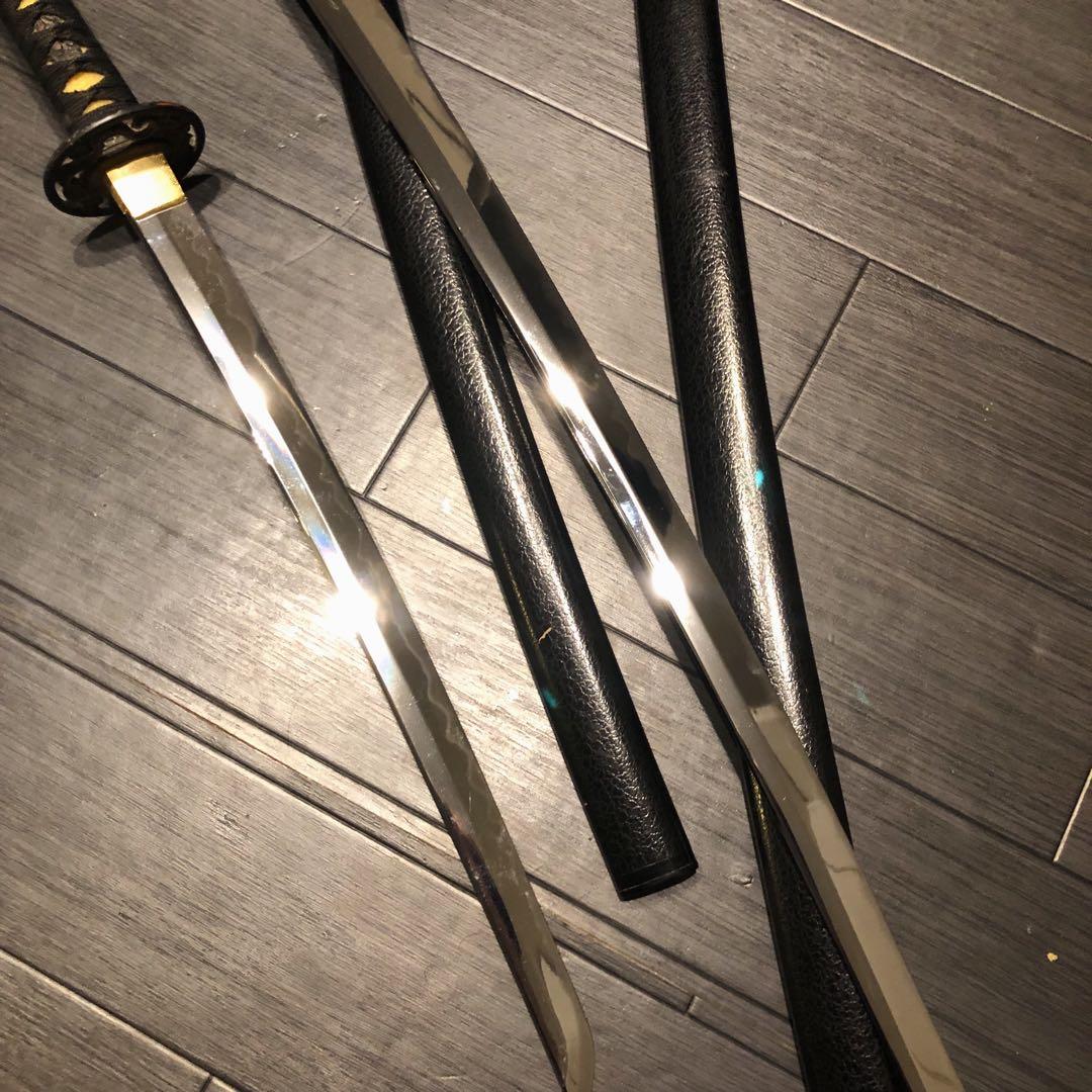 高級模造刀　居合刀　 2本セット　美術刀剣　太刀　脇差　大小セット　黒拵え