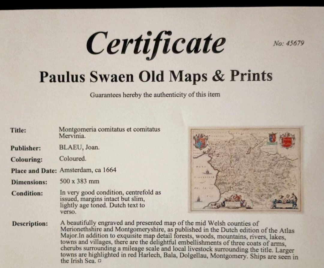 額装品 西洋古地図 1664年 J.ブラウ ウェールズ・モンゴメリー州
