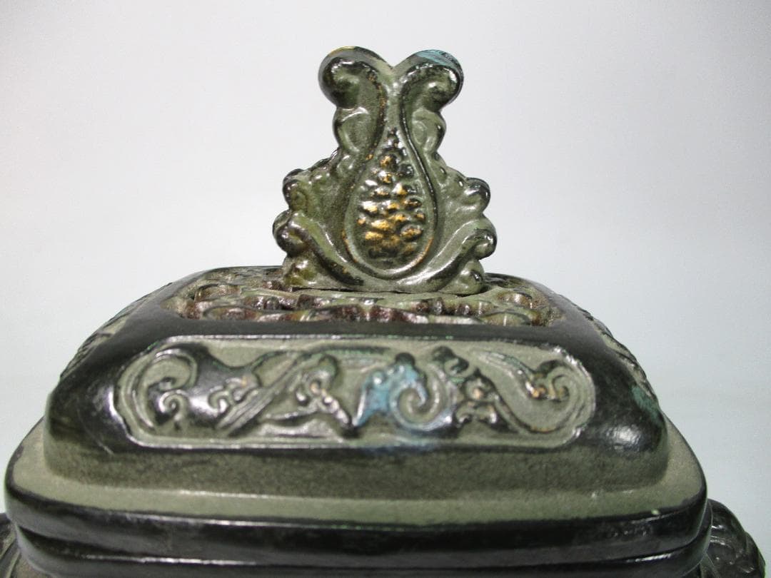 白銅 香炉 計２点 獅子型 正晴 作 ４足耳付 香道具 中国美術