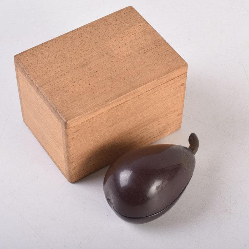 茶道具　漆塗　内銀溜　茄子形　香合　時代箱　V　8547