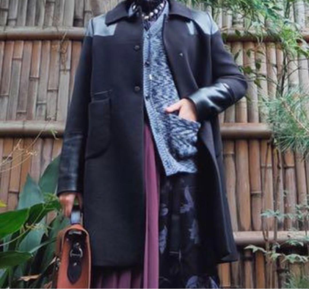 貴重アニヤハインドマーチ 本革ウール切り替えコート ブラック - メルカリ