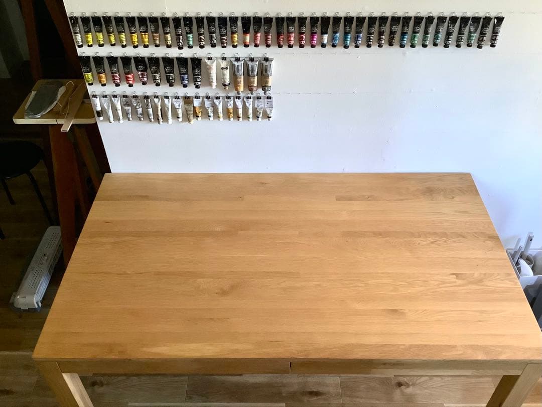 MUJI 無印良品 木製テーブル 引出付 節あり 幅140cm オーク材×1点