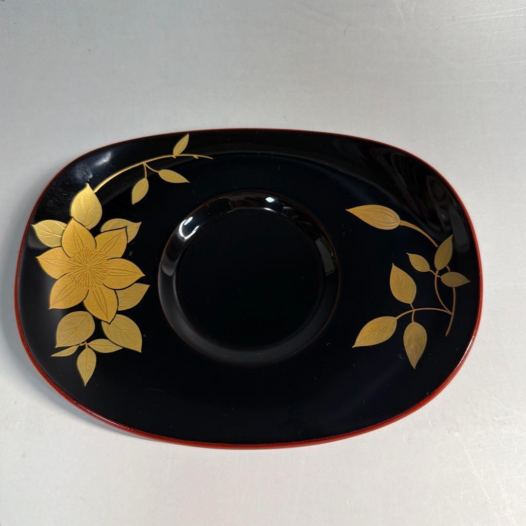 輪島塗 真塗 爪紅 桔梗蒔絵 茶托 桜井一良 造 作家物 落款あり