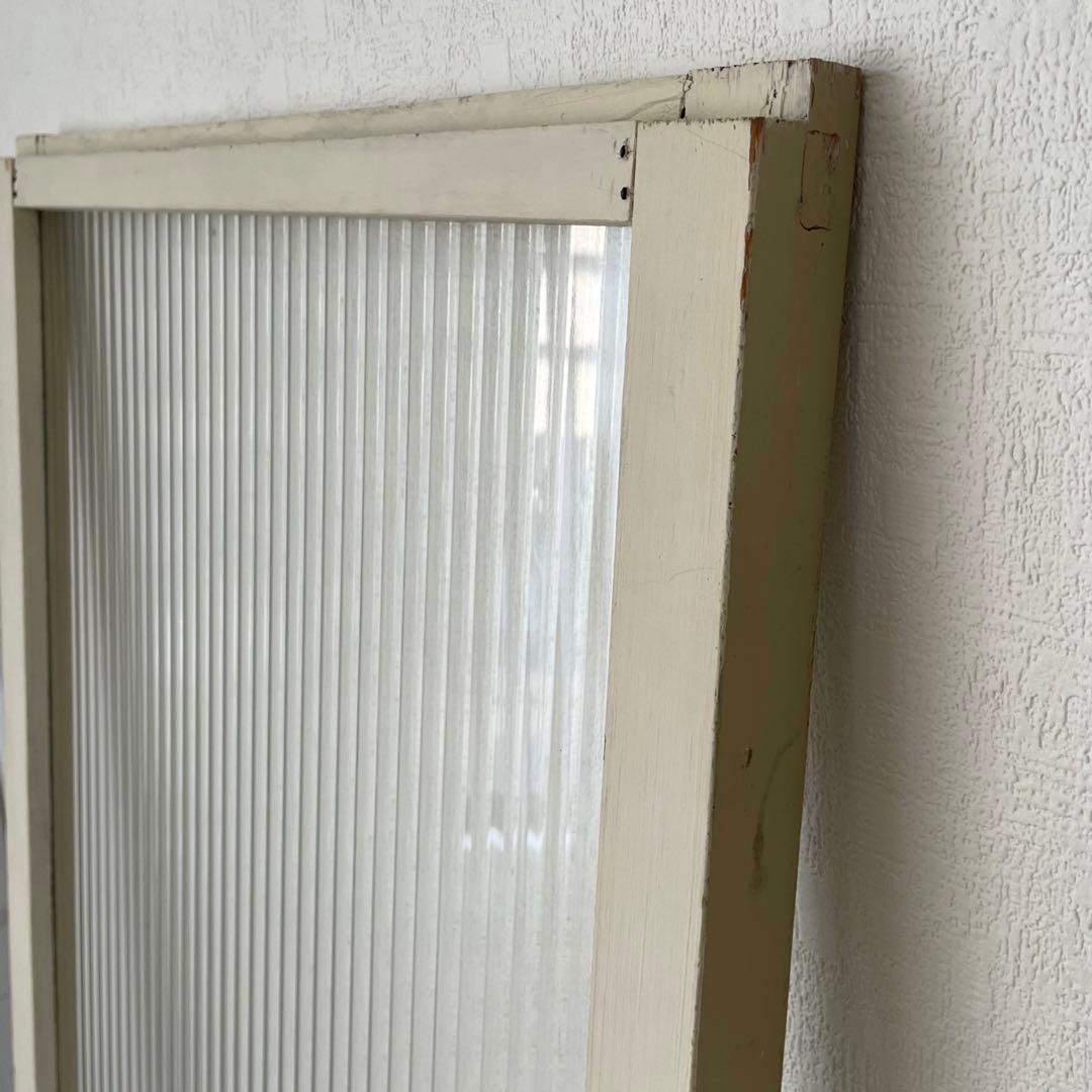 波板ガラス 窓枠 木製 建具 モールガラス 滑車付 2色 古道具 レトロ