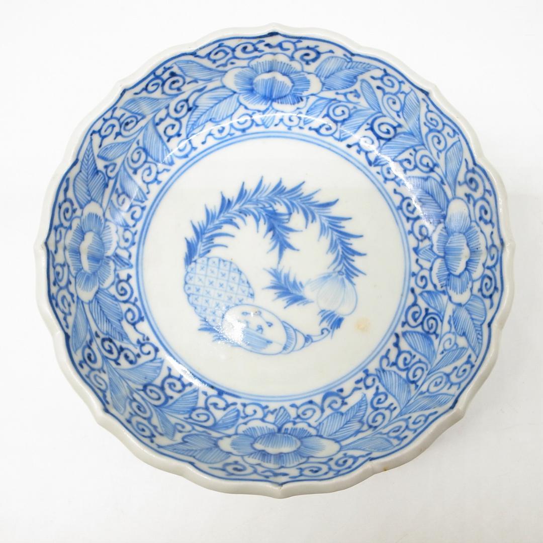 古伊万里　線画　パイナップル　なます皿　2枚