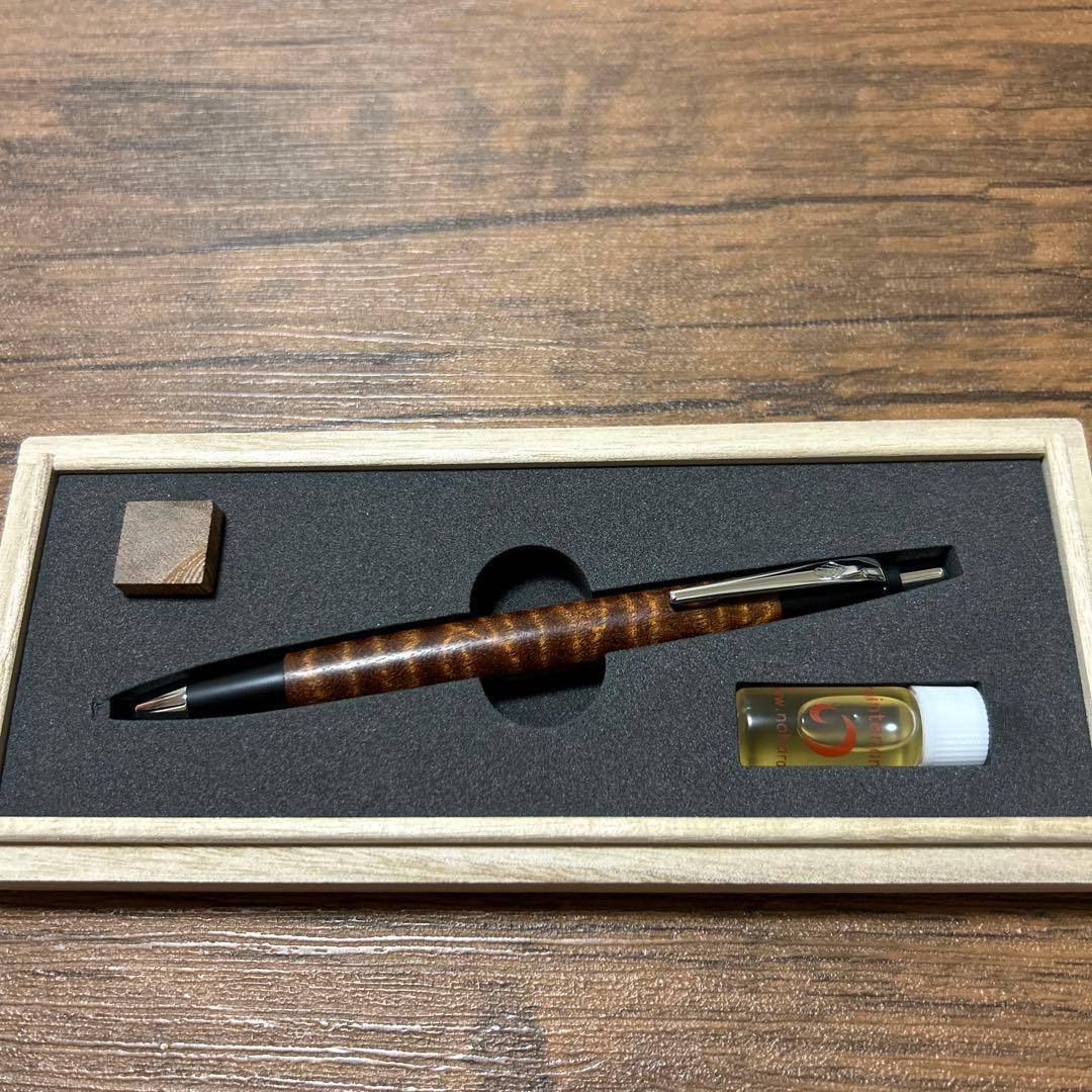 野原工芸 サペリ杢 縮杢 木軸ペン シャーペン シルバークリップ 切々と