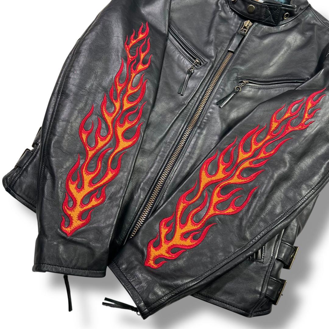 極美品 ハーレーダビッドソン レザージャケット XL ファイヤーパターン