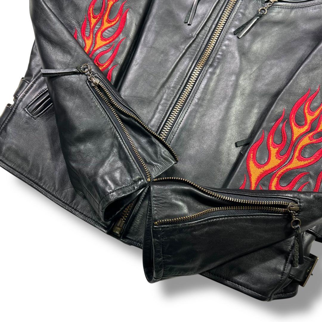 極美品 ハーレーダビッドソン レザージャケット XL ファイヤーパターン