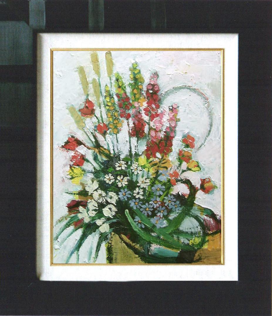 油絵 菅家令子 絵 絵画 インテリア 額付(白) uF6-111202 花