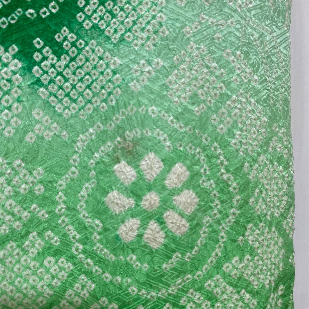 4k2289 振袖 正絹 袷 藤娘きぬたや 総絞り 緑 白 花柄 和装