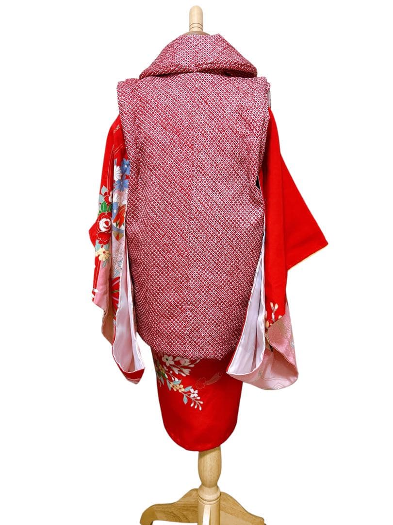 人気の総絞り被布♡七五三　3歳　女の子　フルセット　一式　赤系　正絹