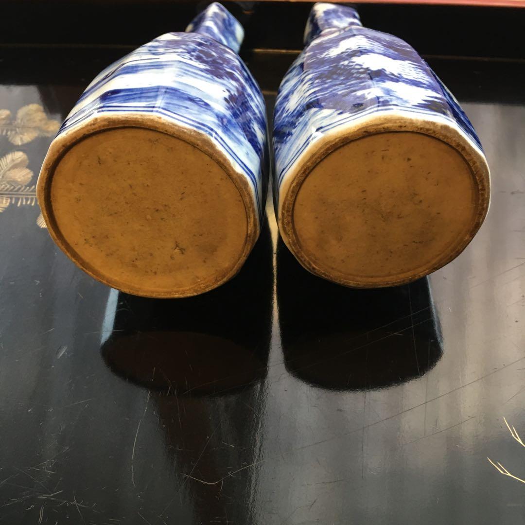 京焼 染付山水図 徳利 楽亭造 白に藍色 「江戸後期」