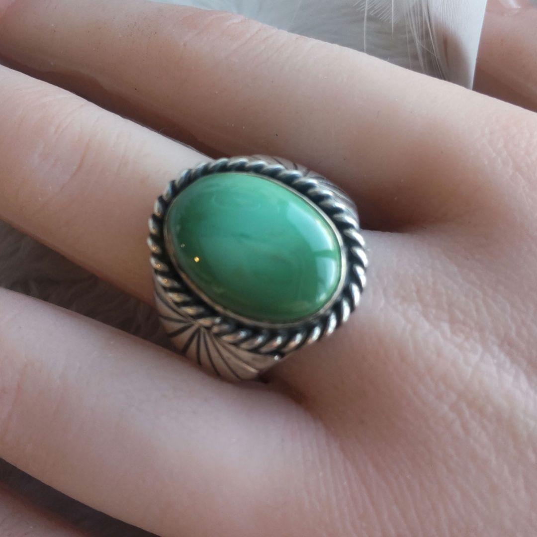 【21号】インディアンジュエリー グリーンターコイズ シルバー925