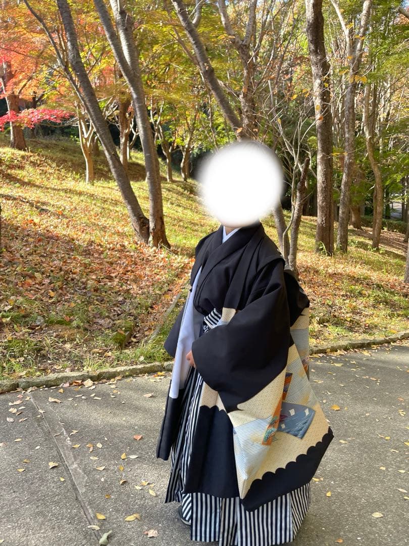 七五三　袴　男の子　5歳　フルセット　黒地に金色模様