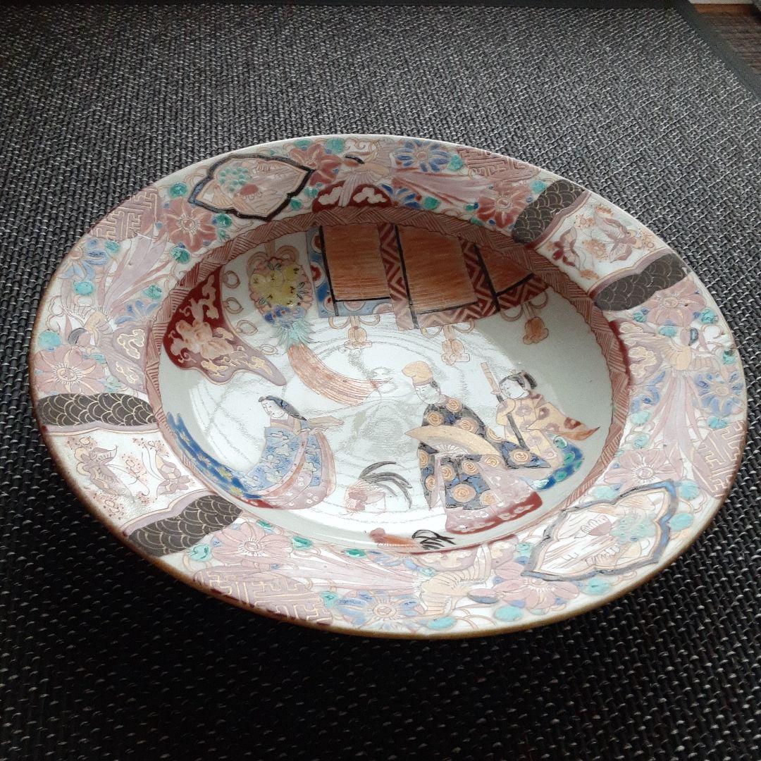 古い伊万里三川内有田焼骨董皿/裏銘「山枡造」肥蝶山信