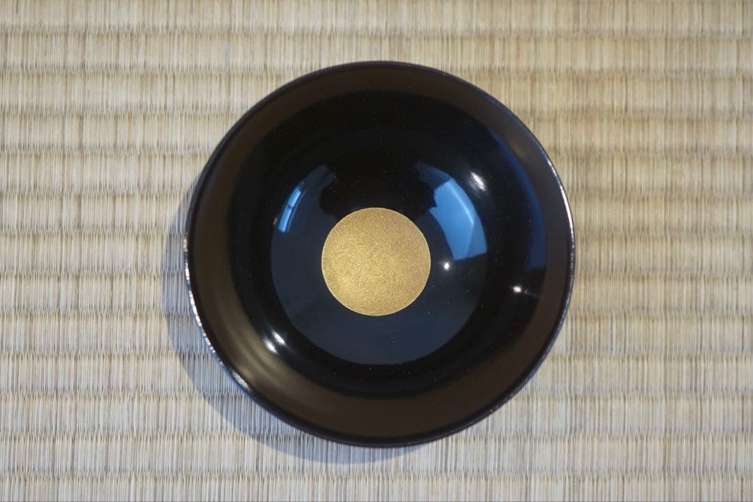 梅花松葉蒔絵・沈金風金円文(竹線刻) 黒漆吸物椀 2客/輪島塗 木製漆器 茶懐石