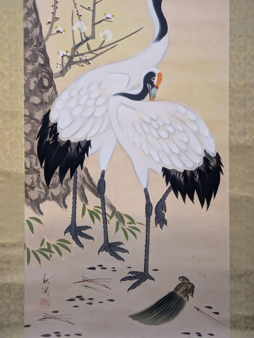 真作】掛軸 双鶴図 逸品 P123