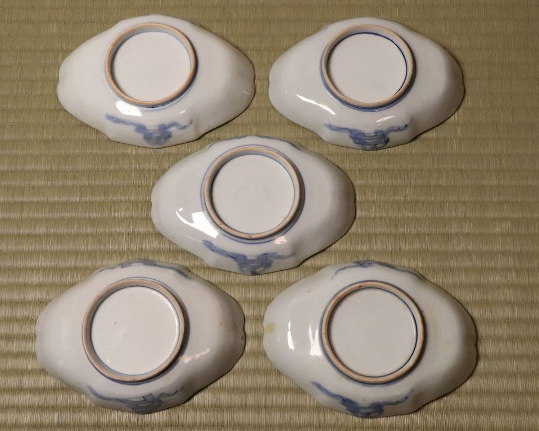 CM52】古伊万里 桐鳳凰図 変形 刺身皿 五客 鶴 金彩 錦手 菱形