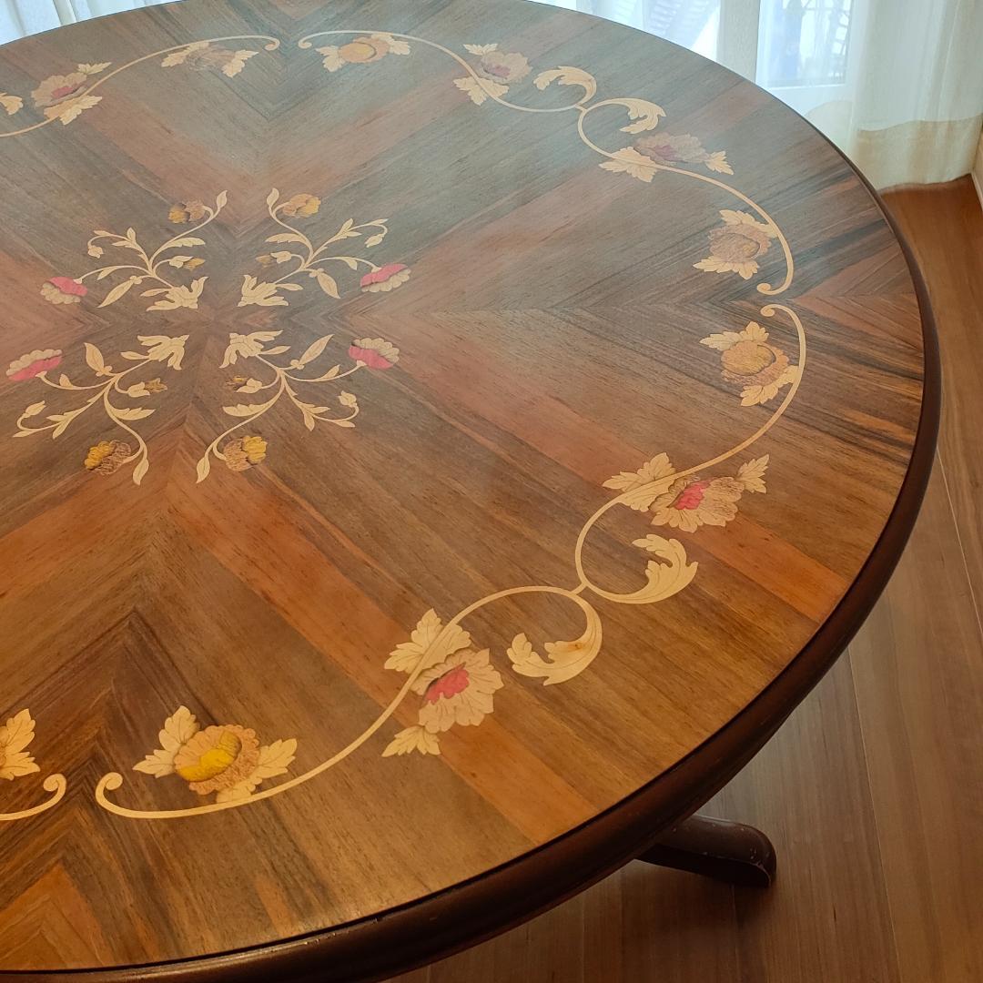 象嵌　花柄　ラウンドテーブル　イタリアンクラシック