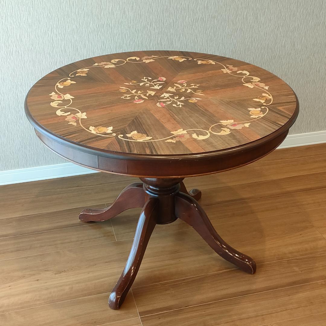 象嵌　花柄　ラウンドテーブル　イタリアンクラシック