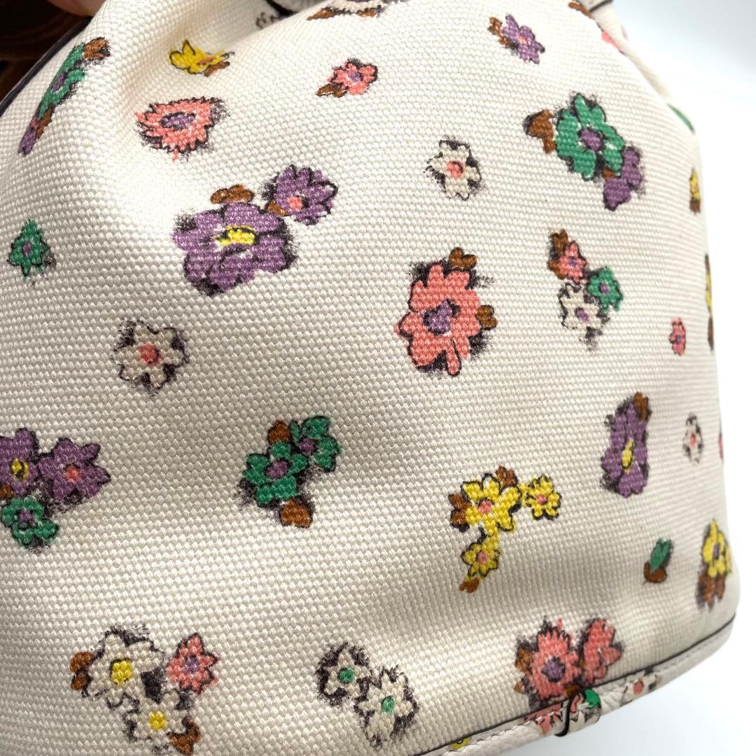 【美品】コーチ　フローラル　2way バッグ　巾着　チャーム　ゴールド金具