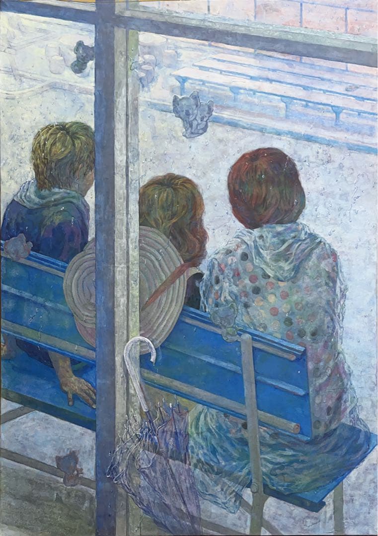 日本画　絵画　岩絵具　人物　東山動植物園　コアラ　女の子　パネル　B1サイズ