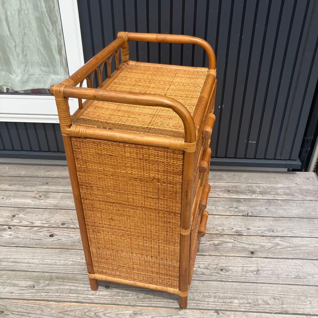 昭和レトロ ラタンチェスト 4段 サニタリーラック 引き出し箪笥 古家具