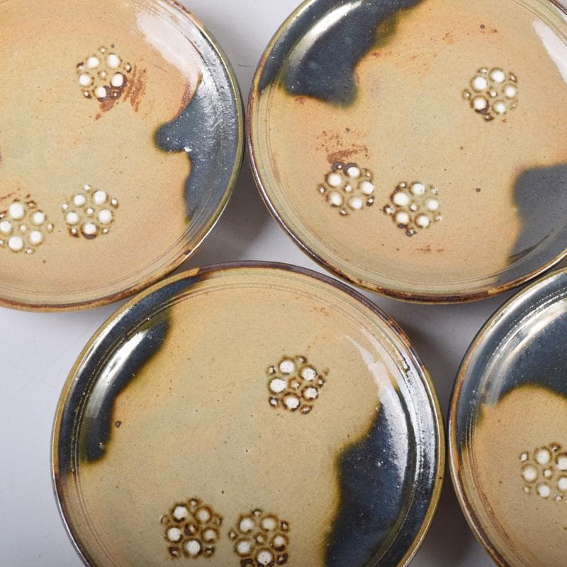 和食器 竹里庵 葵窯 加藤春二作 織部 花文 銘々皿 五客 共箱 C 8322