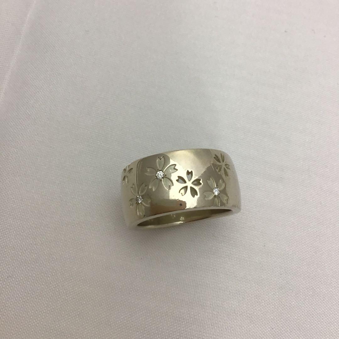 ❣️4℃ ❣️ 桜サクラ　彫ストーン付き　フラワーモチーフ シルバーリング11.5号