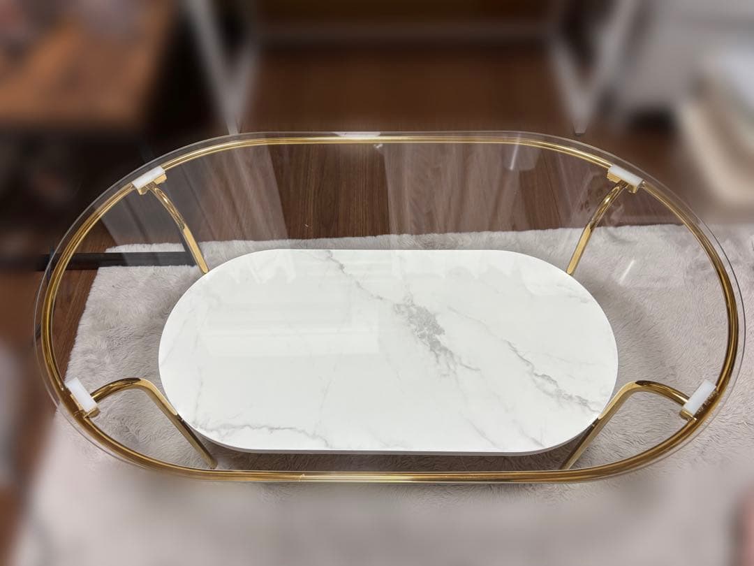 Franc franc　レガートコーヒーテーブルS ゴールド×マーブル　75cm