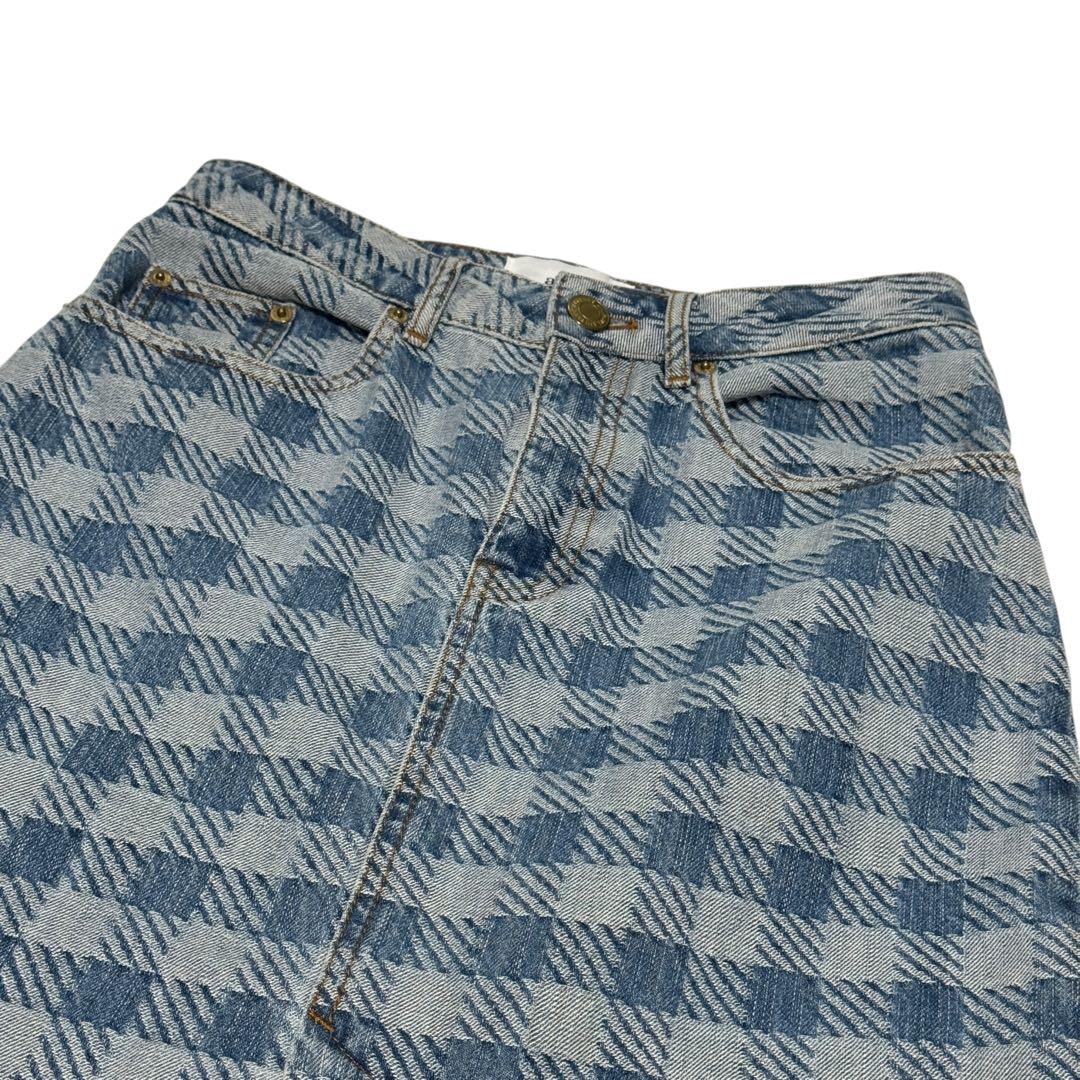 AMI PARIS アミパリ　デニムスカート ギンガムチェック　総柄　膝下26